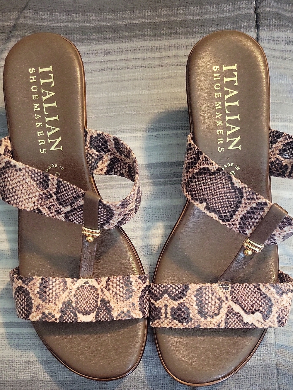 Italian Shoemakers Brown Taupe Snake-Print Slide Sandals